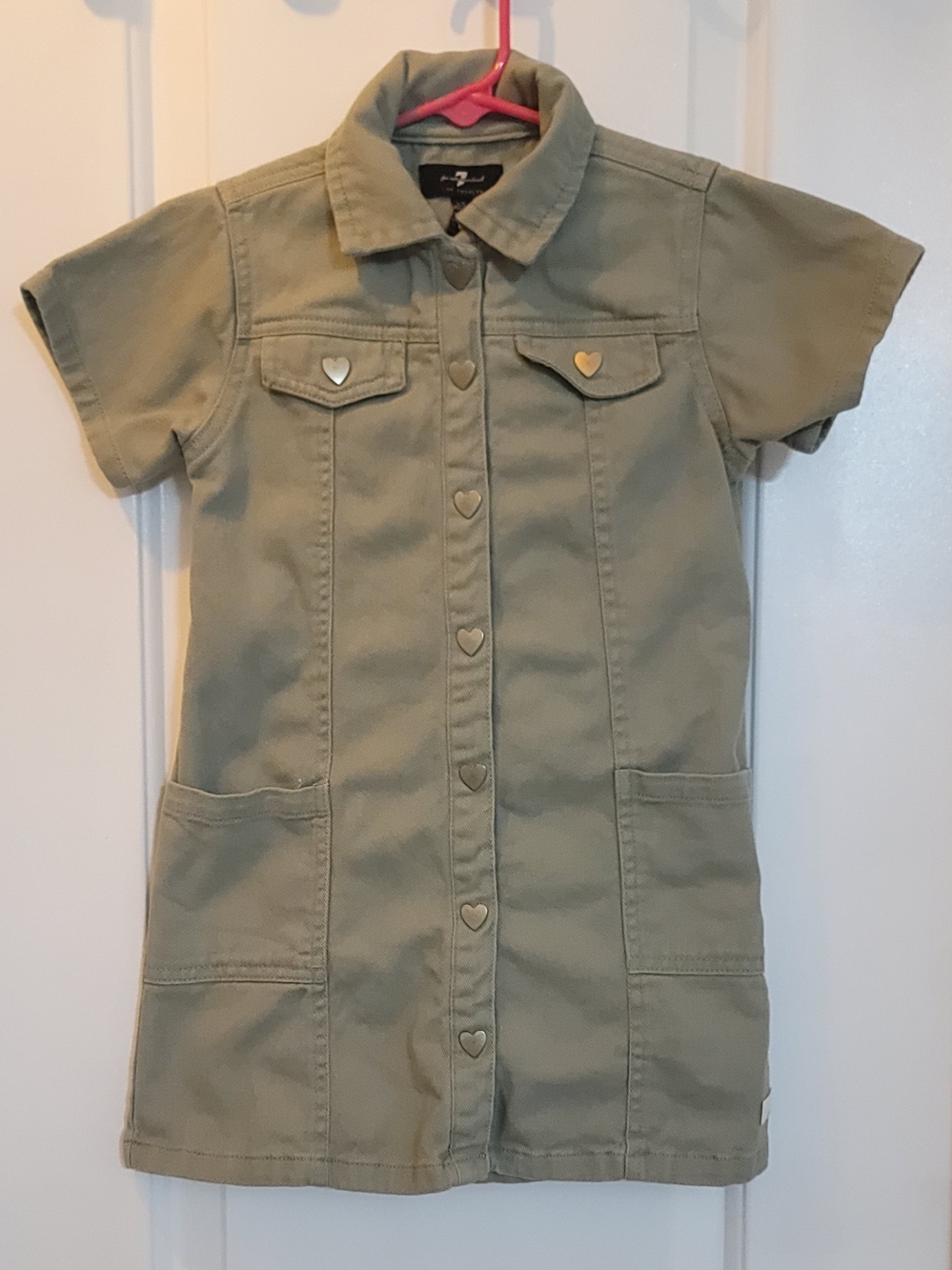 Short Sleeve Olive Green Utility Shirt Dress